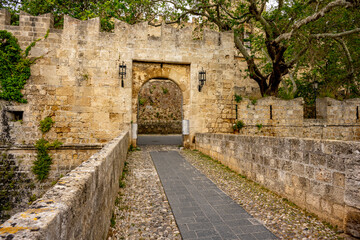 Rhodes Island, Greece, a symbol of Rhodes, of the famous Knights Grand Master Palace (also known as Castello) in the Medieval town of rhodes