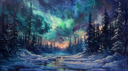 Infuse the artwork with a sense of magic and serenity inspired by the polar aurora