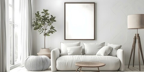 D Render of a Mockup Frame in a Modern Classic Living Room Setting. Concept 3D Rendering, Mockup Frame, Modern Classic Living Room, Interior Design, Home Decor