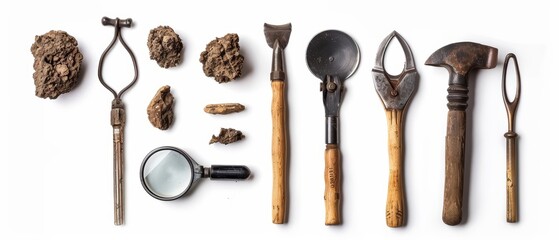Stateoftheart archaeological tools unearth mysterious relics using cuttingedge imaging technology, isolated on white