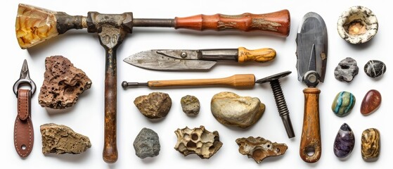 Stateoftheart archaeological tools unearth mysterious relics using cuttingedge imaging technology, isolated on white