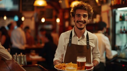 A Smiling Waiter Serving Drinks