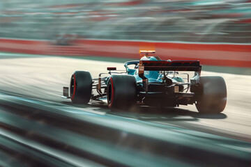 Race car speeding on track. Sports car with motion blur effect at Grand Prix of motorsport