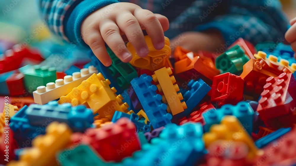 Aufkleber the child plays with constructor