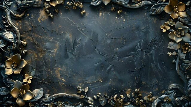 Elegant Gothic Floral Guilded Frame with Aged Gold Texture and Copy Space. Concept Gothic Floral, Elegant Design, Aged Gold Texture, Guilded Frame, Copy Space