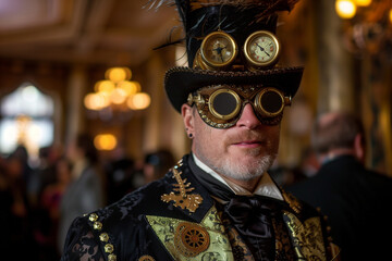 A person dressed up in a Steampunk masquerade in an event