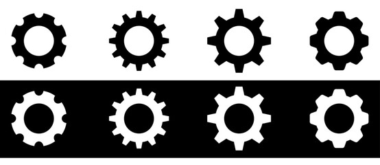 Black Gear set, wheel icons on transparent background. Setting symbols collection vector stock.