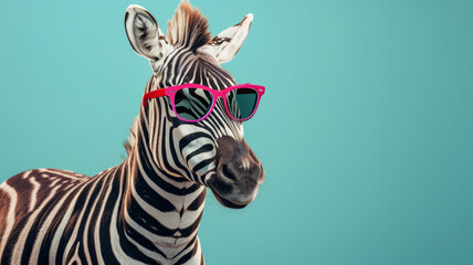 Naklejka premium Zebra Adding Vibrant Flair to Advertising with Sunglasses