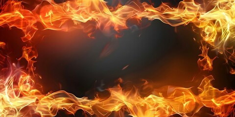 Fototapeta premium Fiery Flames in a Rectangular Frame Against a Black Background. Concept Abstract Art, Fire Element, Minimalistic Design, Rectangular Composition, Black Background
