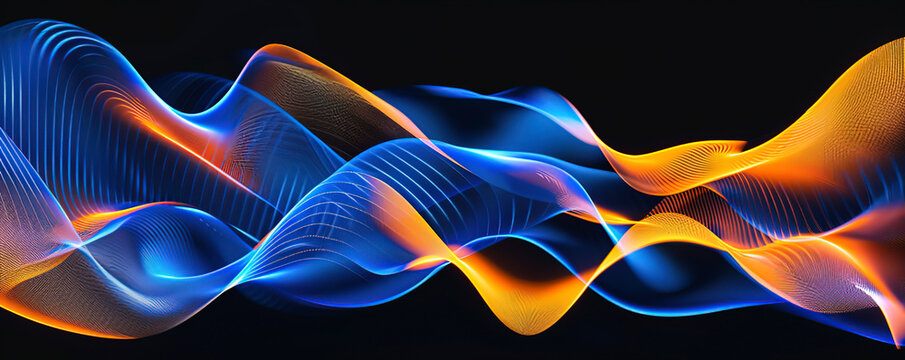 sound waves in blue and orange colors on a black background