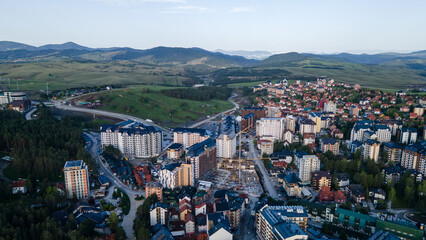 Aerial view of Zlatibor, an Serbian town, known for its food, and beautiful nature, and its ski slopes. Panorama of the all season resort Zlatibor in Serbia.	
