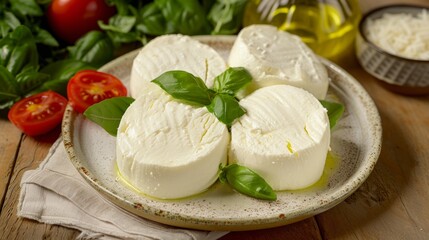 Buffalo mozzarella with rocket sauce, basil, olive oil and tomatoes.