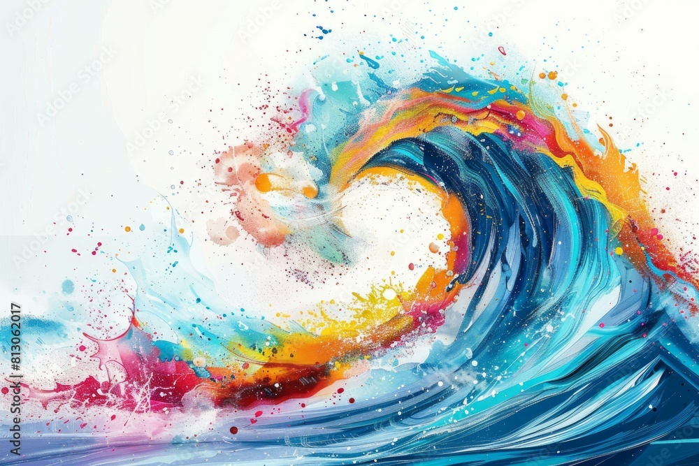 Poster vibrant and dynamic abstract colorful paint wave art splash on a bright and modern background with a