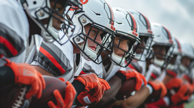 Group of Football Players Lined Up