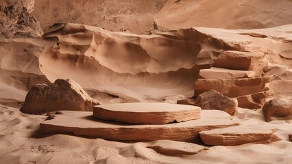 A round podium made of desert rock for product photography background