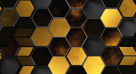 Gold hexagonal pattern in shades of black and gold