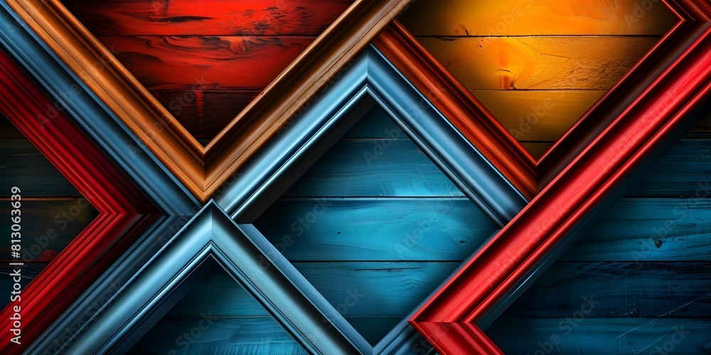 Poster realistic empty wooden photo frames set for image display background. concept empty frames, wooden t