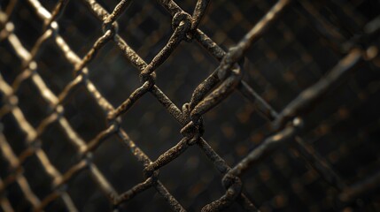 Fototapeta premium gripping a mma cage, black background, rim light, retro and dark render style, 70'