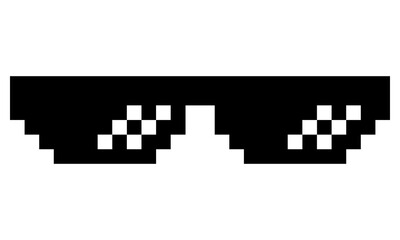 Pixel art sunglasses with white light reflection and transparent background