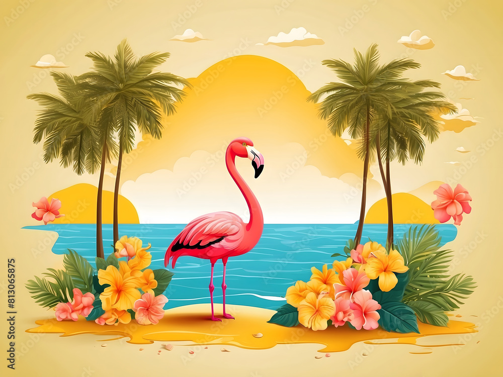 Fototapete summer holiday greeting vector design. hello, summer text in yellow pattern background design with b