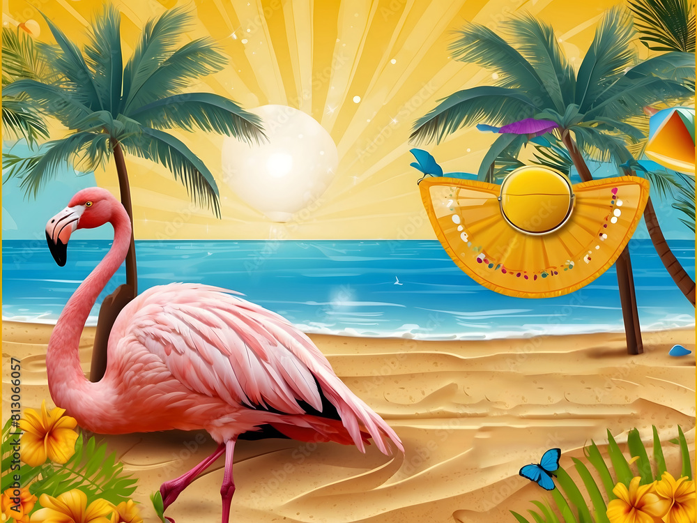 Fototapete summer holiday greeting vector design. hello, summer text in yellow pattern background design with b