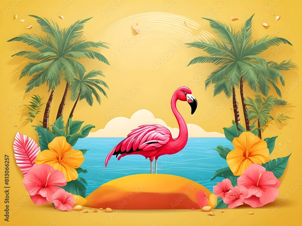 Fototapete summer holiday greeting vector design. hello, summer text in yellow pattern background design with b