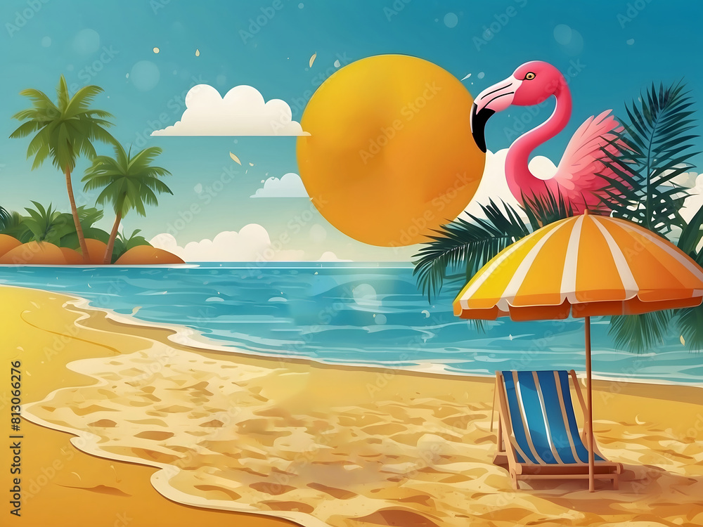 Fototapete summer holiday greeting vector design. hello, summer text in yellow pattern background design with b