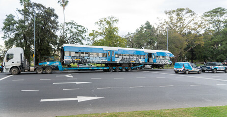 Fototapeta premium Buenos Aires, Argentina; 05 11 2024: Removal of wagons from the train accident of May 10, 2024