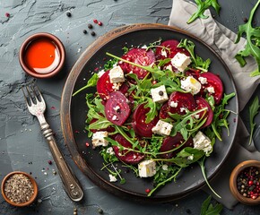 Traditional beetroot salad, isolated on background. High resolution image