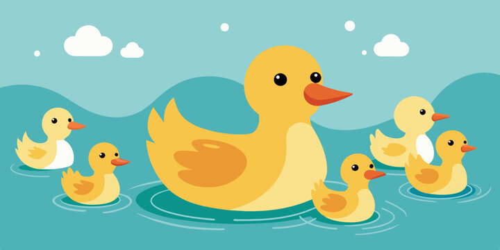 Ilustraci&oacute;n vectorial de patos caminando en un paisaje natural