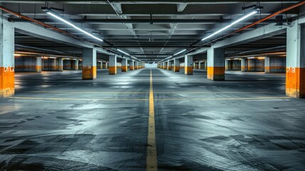 Empty large underground parking office building or mall background. Generated AI image