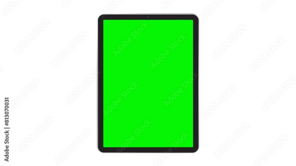 Poster tablet computer rotation animation with green screen. 3d tablet pc motion graphic mockup isolated on