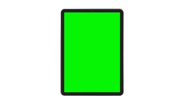 Tablet Computer Rotation Animation with Green Screen. 3D tablet pc motion graphic mockup isolated on white background.