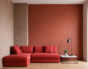 Stylish Red Couch in Contemporary Living Room