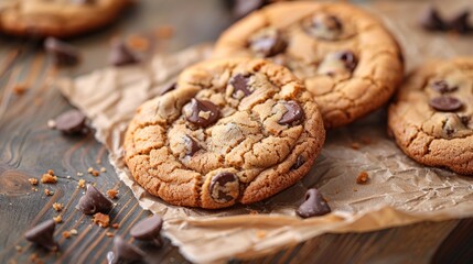 Delicious Chocolate Chip Cookies on Wooden Table
