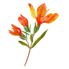 Indian paintbrush, fiery red and orange, isolated on a white background, ideal for die cut PNG style