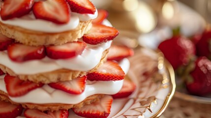 Fresh strawberries on a plate with cream cheese on toast, perfect for food and culinary presentations.