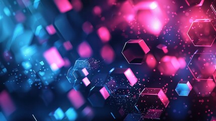 Futuristic geometric glowing hexagon with polygonal elements abstract background. Generated AI image