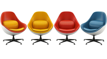 Four Colorful Egg Chairs on White Background