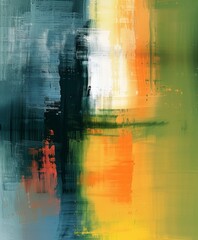 Abstract Painting With Green, Yellow, and Orange Colors