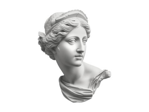 Gypsum copy of ancient statue Venus head isolated on transparent background