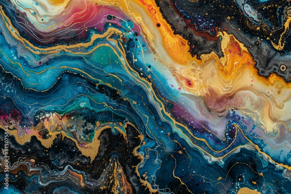 Poster vivid and colorful cosmic marble abstract art with swirling patterns and fluid acrylic painting on c