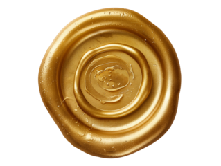 Gold wax seal, wax stamp isolated on transparent background