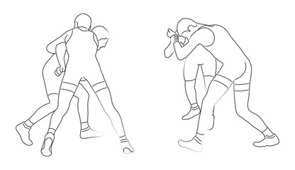 Sketch Greco Roman wrestling. Sport fighters in battle, combat, grappling, competition. Martial art. Vector illustration isolated on white background