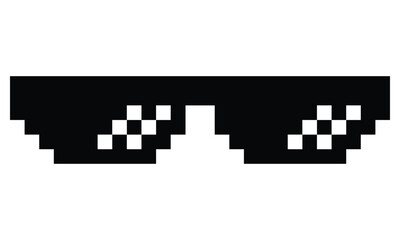 Pixel art sunglasses with white light reflections, transparent background and vector eps, jpg and png files available