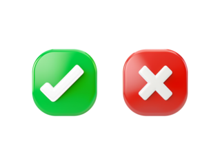 Right and wrong 3d icons isolated on transparent background