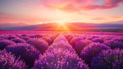 Ultra-high quality summer sunset on lavender field.