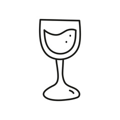 Doodle outline wine in glass isolated on white background.