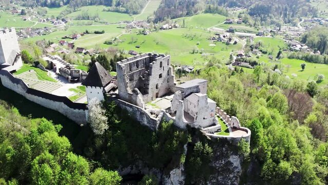Celje Castle drone footage at midday