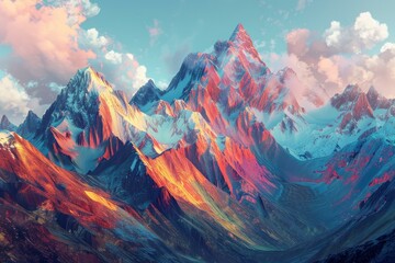Obraz premium Surreal landscape with vibrant hues painting the mountain peaks at sunset
